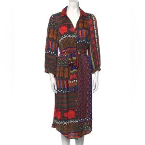 FARM Rio Ciela Midi Shirt Dress XS Belted Print Maximalist Animal Anthropologie